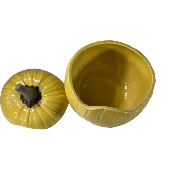 Crate & Barrel bowl Ceramic Pumpkin 3 Cup harvest Yellow With Lid By B. Eigen - Picture 2 of 4